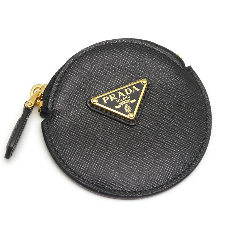 Prada Saffiano Round Coin Case Coin Purse Round Black