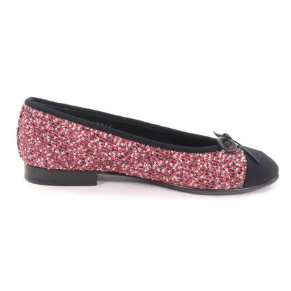 CHANEL G02819 Coco Mark Sequins Flat Shoes With Ribbon Pinkish 36.5 Storage