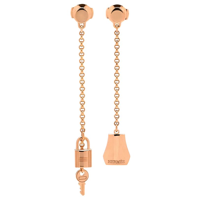 Hermes Earrings Kelly Clochette 18k Pink Gold Rose Gold Pink Gold 750au Drops