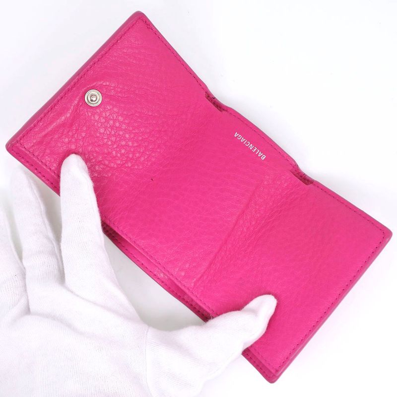 Balenciaga Paper Mini 391446 Leather Pink Women's Trifold Wallet