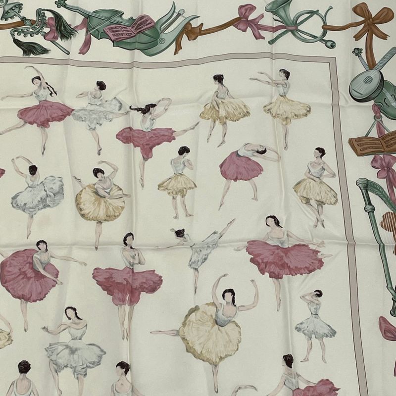Hermes Carre 90 La Dance Ballet Dancer Ballerina Scarf Silk Beige