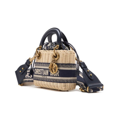 DIOR Trotter Dcharm 2WAY Mini Handbag Canvas X Fuji Material X Leather Navy