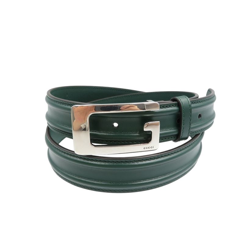 Gucci G Buckle 709950 Size 95 Leather Green Belt 0368 Gucci