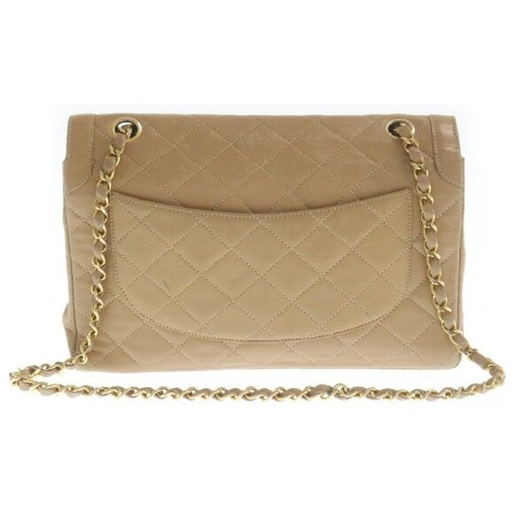 CHANEL CC Paris Limited Double Flap Bag Lambskin Matelasse Chain Beige