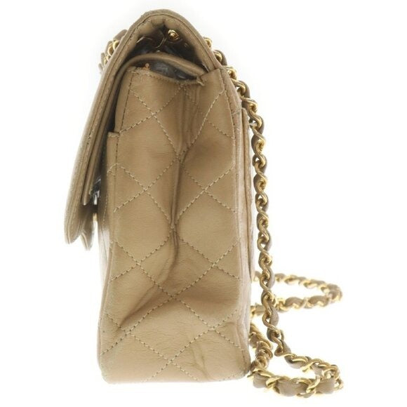 CHANEL CC Paris Limited Double Flap Bag Lambskin Matelasse Chain Beige