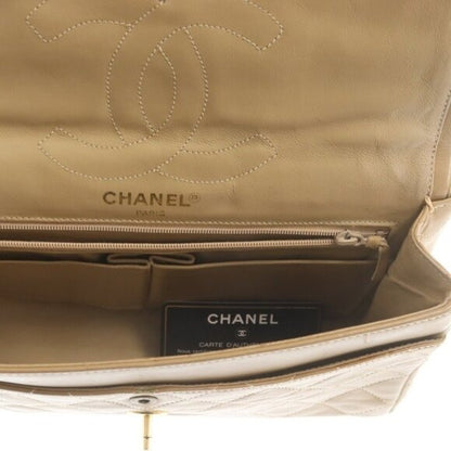 CHANEL CC Paris Limited Double Flap Bag Lambskin Matelasse Chain Beige