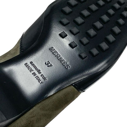 Hermes Final Boots Long Boots Shoes Suede Leather Khaki Black