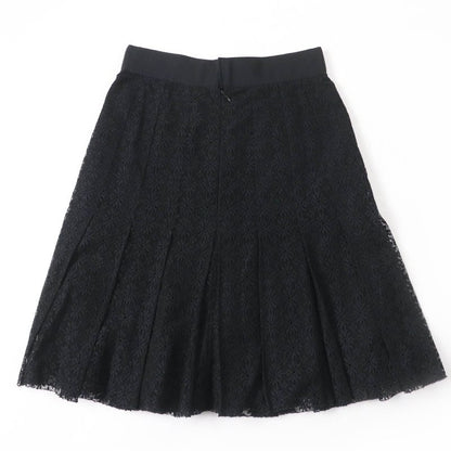 CHANEL P51456v38481 Chain Button Flower Lace Pleated Skirt Black 38 Made In