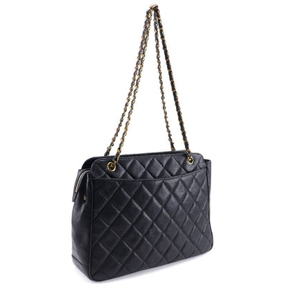 Chanel Chain Tote Matelasse Shoulder Caviar Skin Black Ladies Tote Bag