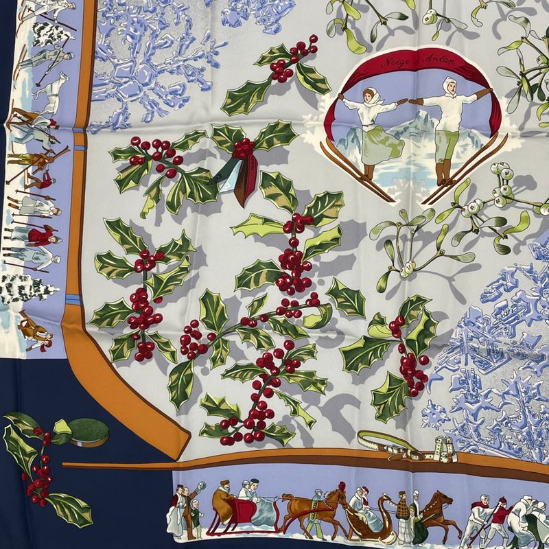 Hermes Carre 90 Neige D'antan Last Year's Snow Blue 100% Silk Scarf