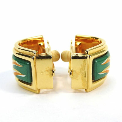 Hermes Earring Emile Green Gold Cloisonne GP Plating Accessories Jewelry Small