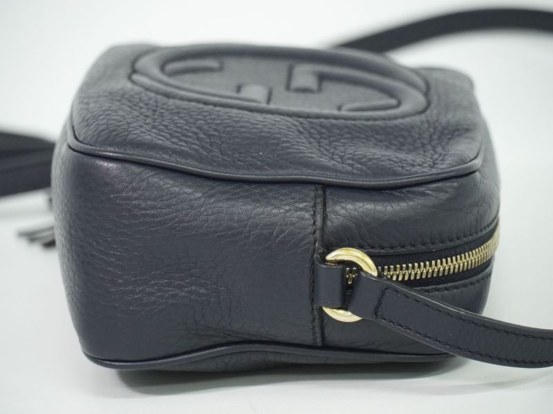 Authentic Gucci Soho Small Disco Tassel Shoulder Bag Pochette Leather Navy