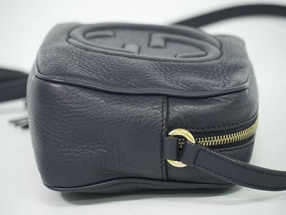 Authentic Gucci Soho Small Disco Tassel Shoulder Bag Pochette Leather Navy