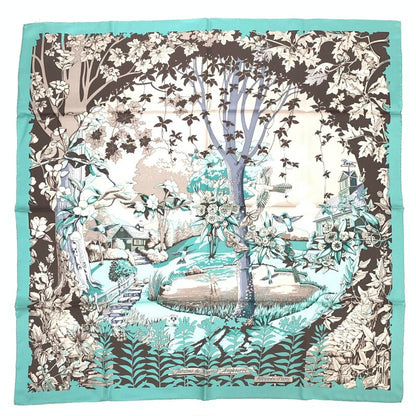Hermes Rare Carre 90 New England Garden Green Scarf 100% Silk With Tags And Box