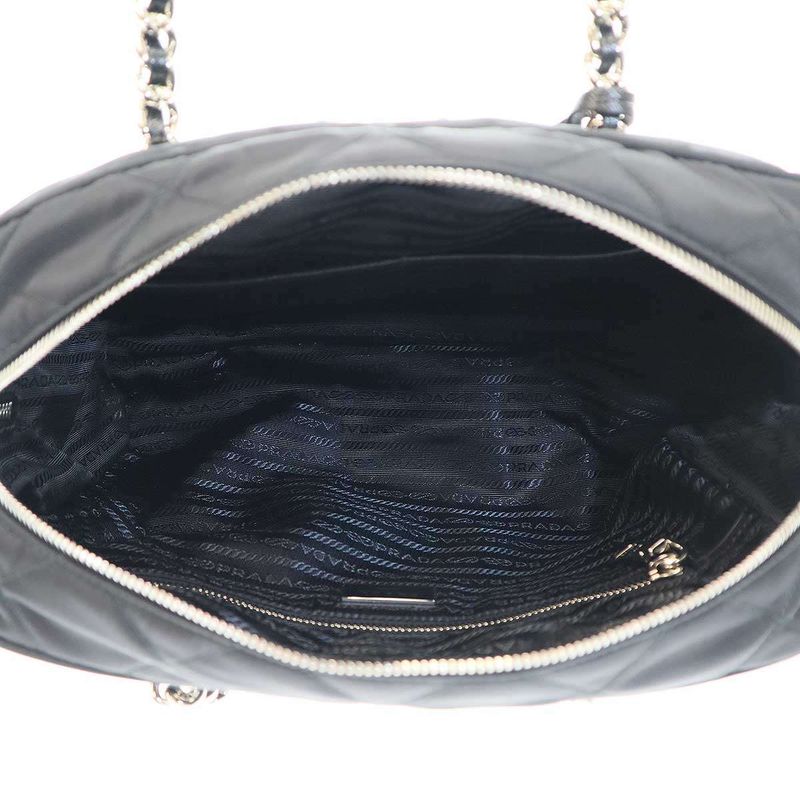 Prada Quilted Chain Tote Bag Nylon Quilted Chain Tote Bag 1bb903 Black