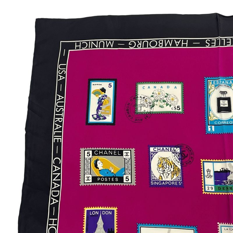 Chanel Coco Mark Scarf With Stamps Silk Pink