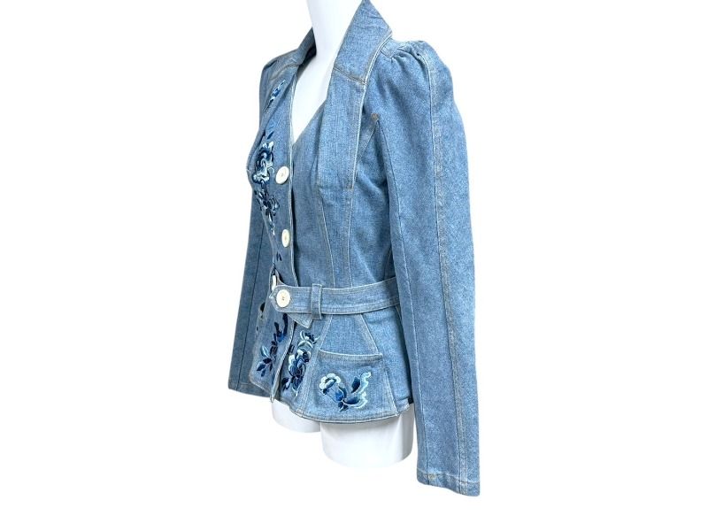 Dior Boutique Floral Butterfly Embroidery Jacket Denim Blue 36 — view 2