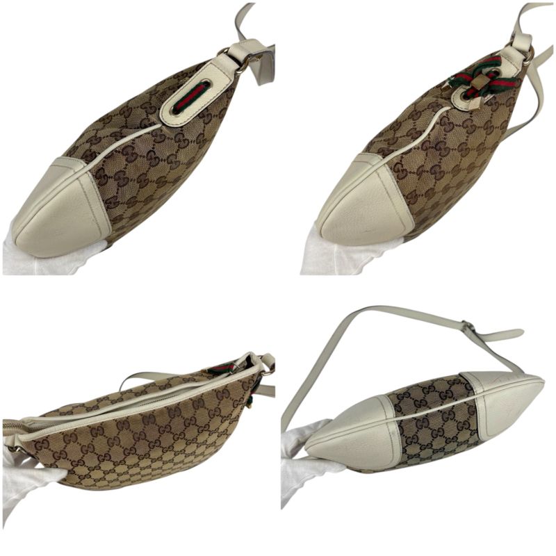 Gucci Shoulder Bag GG Canvas Sherry Line Ribbon Brown White Leather Crossbody