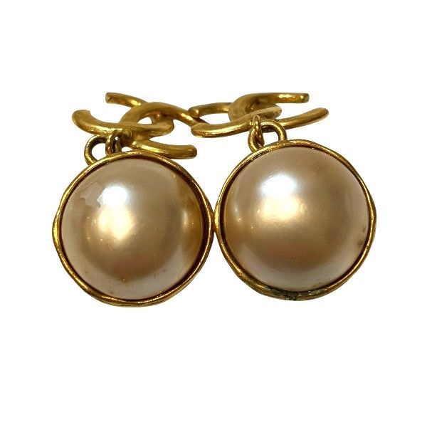 Chanel Coco Mark 93P Faux Pearl Gold Branded Accessories Earrings Ladies