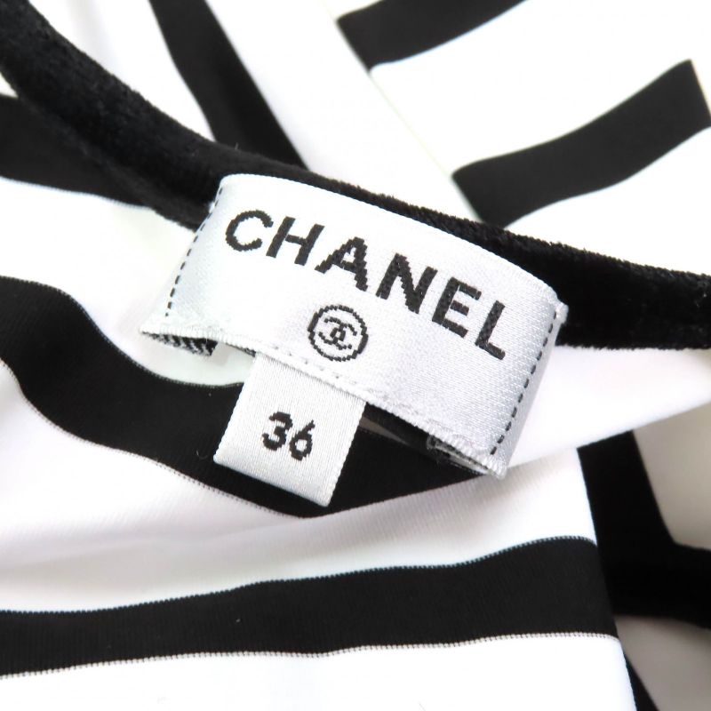 CHANEL 22C P71948 Coco Mark Strap Pattern Swimwear Swimsuit Dress White Black