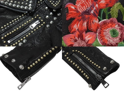 Gucci Double Rider's Jacket Studs Embroidery Sheepskin Black — view 6