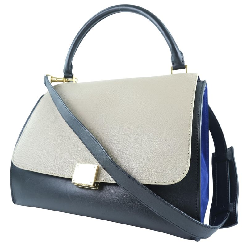 Celine Trapeze 2-way Shoulder Calf And Suede Black/blue/beige Women's Handbag