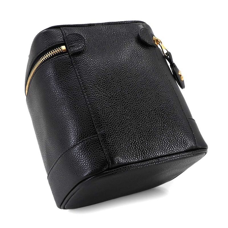 Chanel Vanity Hand Bag Caviar Skin Leather Black A01998 Coco Mark Gold Hardware