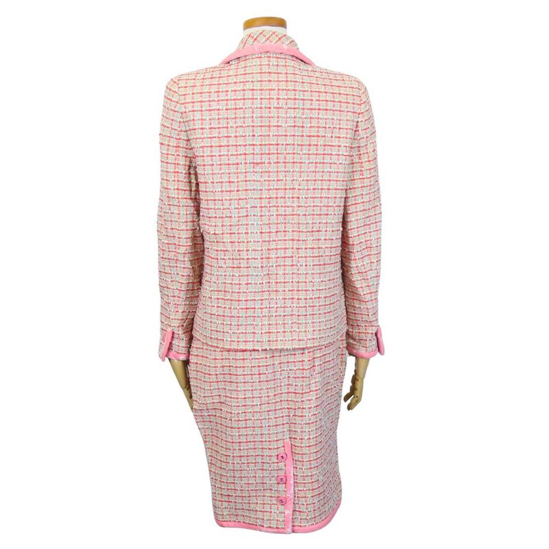 Chanel Set Up 38 Wool Cotton Nylon Pink Red Multicolor Tweed Coco Button