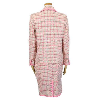 Chanel Set Up 38 Wool Cotton Nylon Pink Red Multicolor Tweed Coco Button