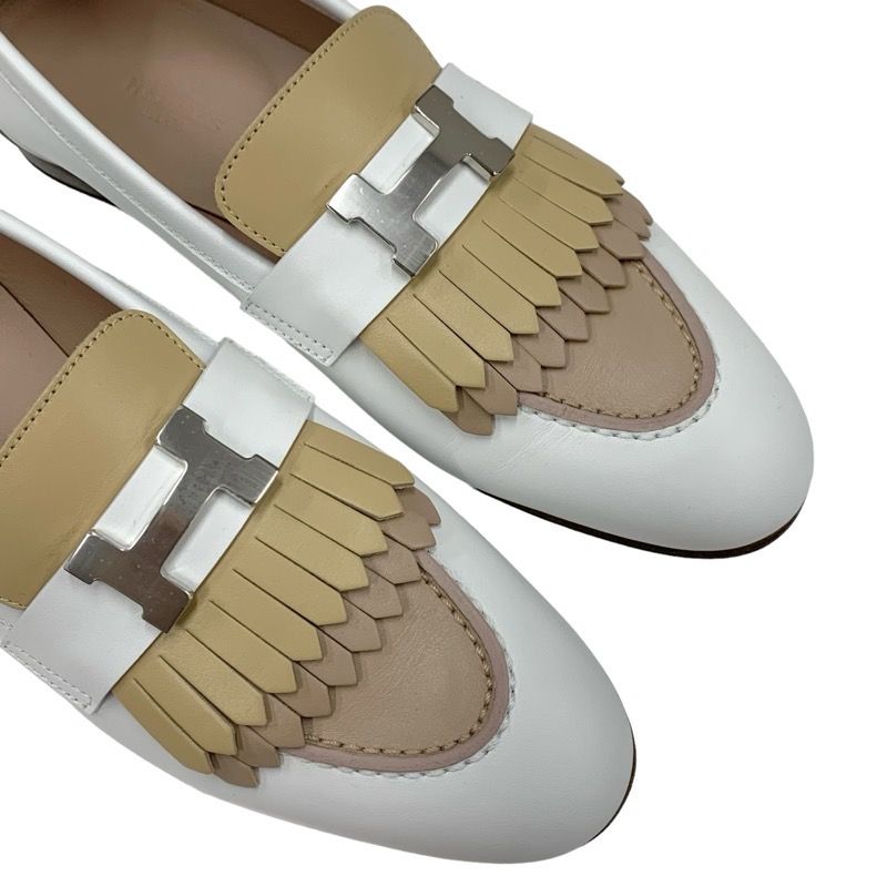 Hermes Royale Loafer Leather Shoes Leather White Beige White Silver Moccasin