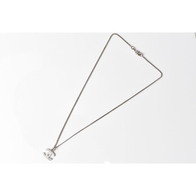 Chanel Necklace Pendant Chanel Coco Mark CC Rhinestone Silver White