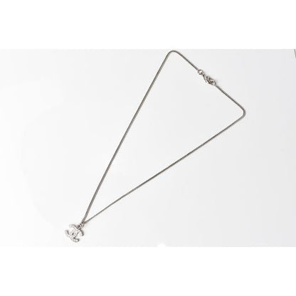 Chanel Necklace Pendant Chanel Coco Mark CC Rhinestone Silver White