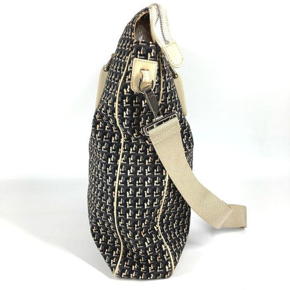 Chanel Shoulder Bag Clover Logo Leather / Canvas Black