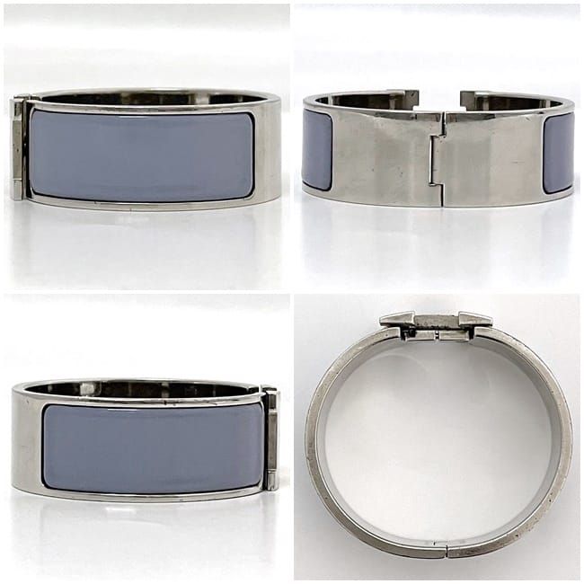 Hermes Bangle Click Clack Silver Light Blue Excellent Condition Metal
