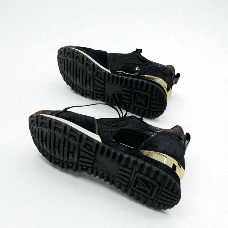 Louis Vuitton Run Away Line Monogram Sneakers Shoes Leather Fabric Suede Black