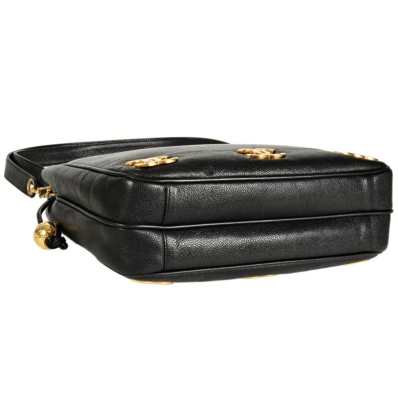 Chanel Triple Coco Chain Shoulder Bag Caviar Skin Black Gold Hardware 7 Digit 4