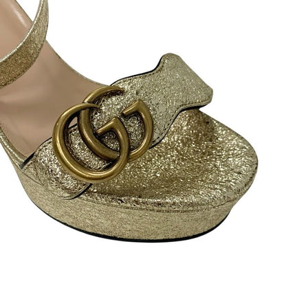 Gucci Double G Sandals Shoes Leather Gold Ggmarmont Platform Strap
