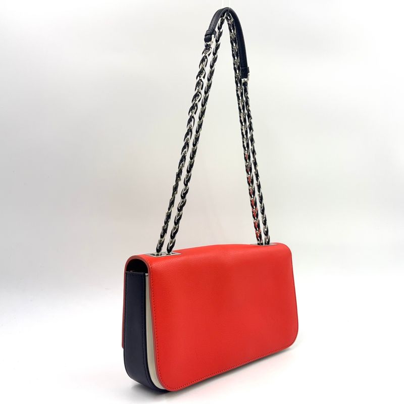 Fendi Baguette Chain Shoulder Leather Orange Brown And Black Shoulder Bag Silver