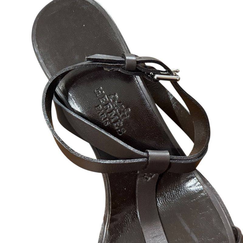 Hermes Leather Strap Sandals Size 36 1/2 Approx 23.5cm (9.25in) Brown Women's