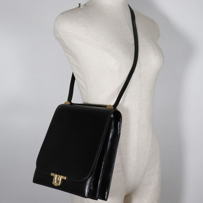 Hermes Chianti One Shoulder Vintage Box Calf Black/gold Hardware Women Shoulder