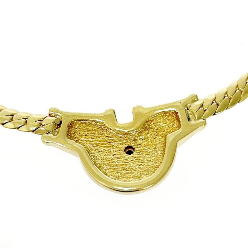 Christian Dior GP Rhinestone Colored Stone CD Logo Necklace Gold Blue 483543