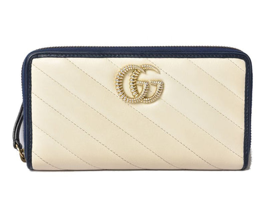 Unused Gucci Wallet Long Wallet GG Marmont GG Marmont White Navy 573810