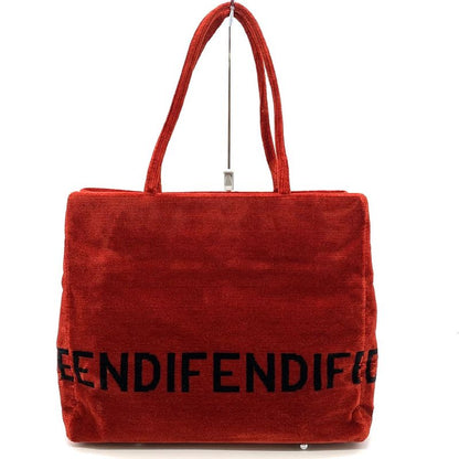 Fendi 06-11 15758 981 Logo Tote Handbag Suede Velour Red Women