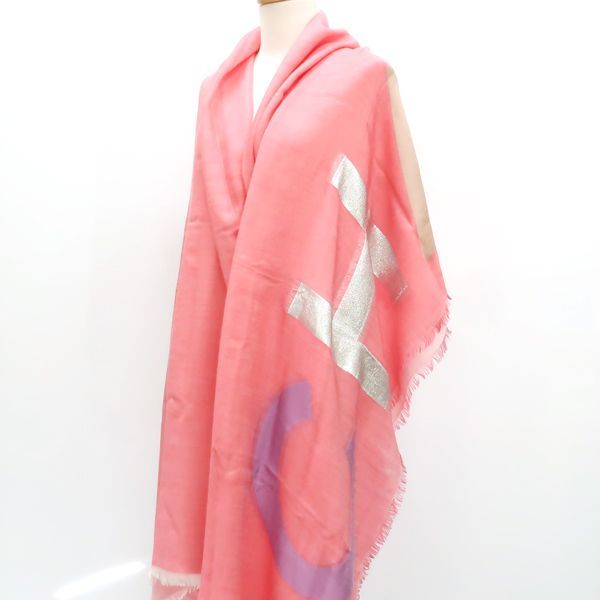 Chanel Shawl Cashmere X Silk 120 X 200cm (78.74in) Pink Chanel Logo Coco Mark
