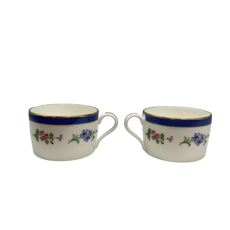 0982 Tiffany & Co Set of 2 Cups Flower Design White Pair of Mugs Boxed Used