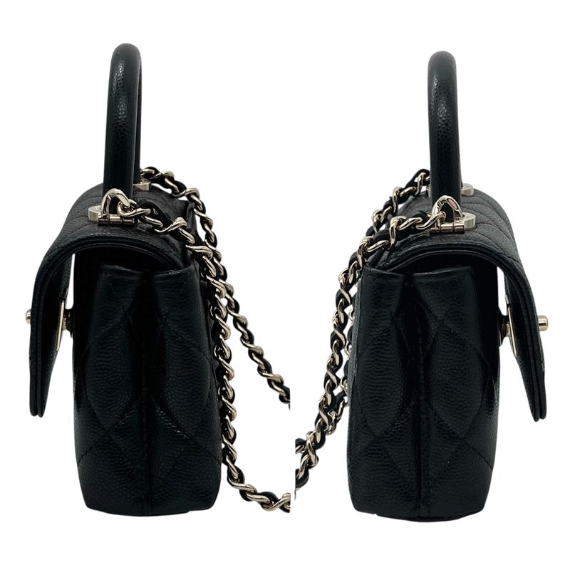 Chanel Shoulder Bag Leather Coco Handle Micro Caviar Skin Gold Hardware Black