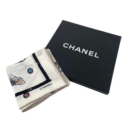Chanel Icon Motif Scarf Coco Mark Silk White With Box
