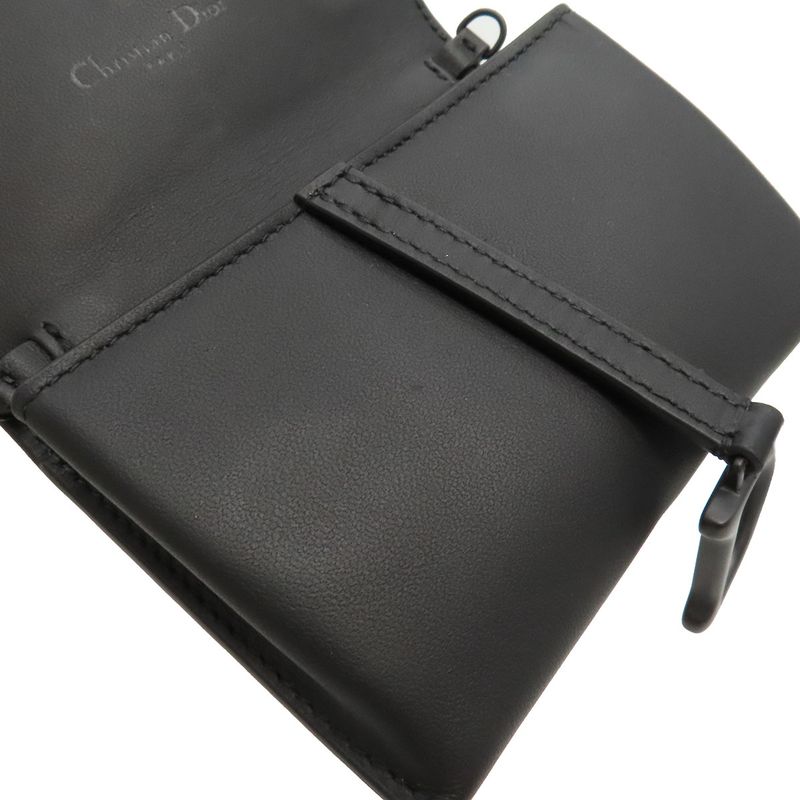 Christian Dior Chain Wallet Saddle Nano Leather Black Matte Black Hardware