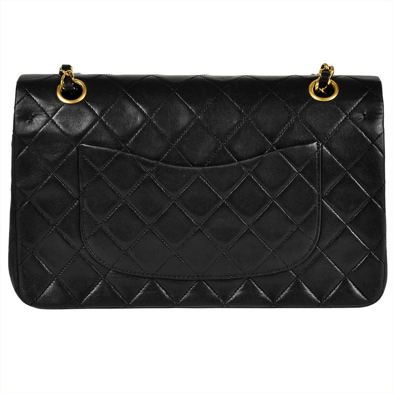 Chanel Matelasse 25 W Flap Chain Shoulder Bag Lambskin Black Gold Hardware Coco