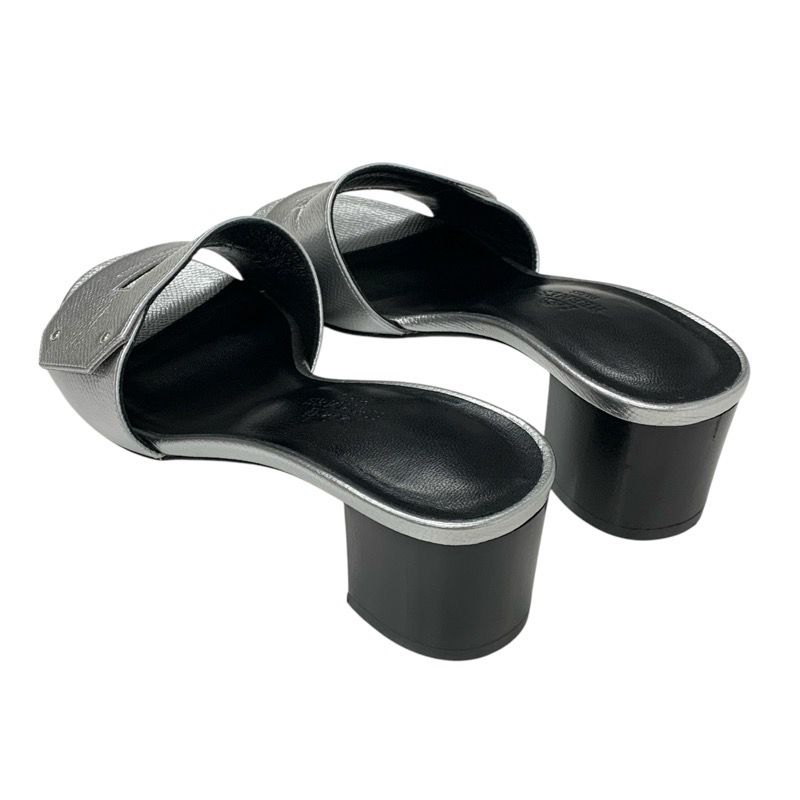 Hermes Very Sandals Shoes Leather Silver Kelly Clasp Mules